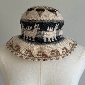 Alpaca Hand Crochet Bucket Roll Up Rustic Boho Knit Hat-Made in Bolivia.